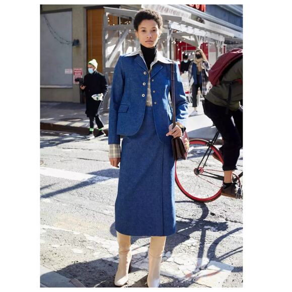 Tory Burch Raw Denim Blazer Size 6 - Picture 2 of 11